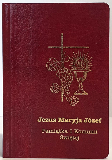 Jezus Maryja Józef. Pamiątka I Komunii Świętej (kolor czerwony)