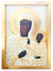 Ikona drewniana z Matką Bożą Częstochowską (biała)
