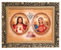 Obraz Serce Maryi, Serce Jezusa w złotej ramie (duża)