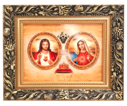 Obraz Serce Maryi, Serce Jezusa w złotej ramie (mała)